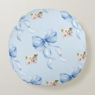 Blaue Schleife und Kirschblüte Rundes Kissen