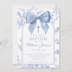 Blaue Schleife Vintage Florale Taufe Einladung