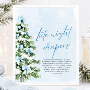 Blaue Schleife Weihnachten Baby Shower Späte Nacht Poster