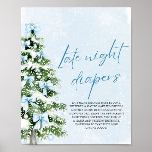 Blaue Schleife Weihnachten Baby Shower Späte Nacht Poster