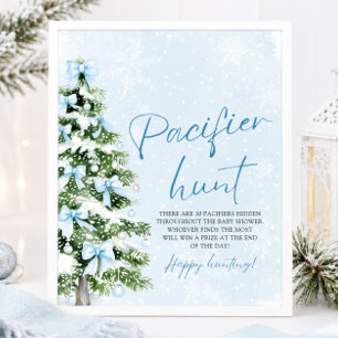 Blaue Schleife Weihnachtsbaum Baby Shower Schnulle Poster