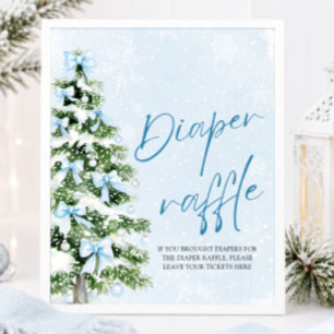 Blaue Schleife Weihnachtsbaum Baby Shower Windel-R Poster