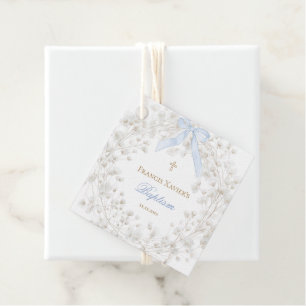 blaue Schleife weiße Baby-Atem-Blumen Taufe Geschenkanhänger