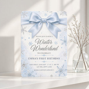 Blaue Schleife Winter Wonderland Einladung