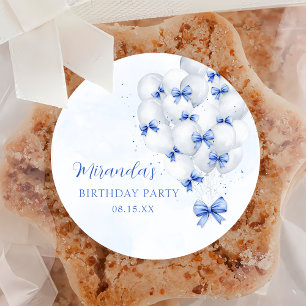 Blaue Schleifen Ballons Geburtstags-Aufkleber Runder Aufkleber