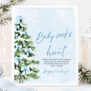 Blaue Schleifen Weihnachtsbaum Baby Socken Jagdspi Poster