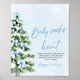 Blaue Schleifen Weihnachtsbaum Baby Socken Jagdspi Poster