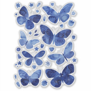 Blaue Schmetterlinge Aquarell Naturbild Malerei Aufkleber