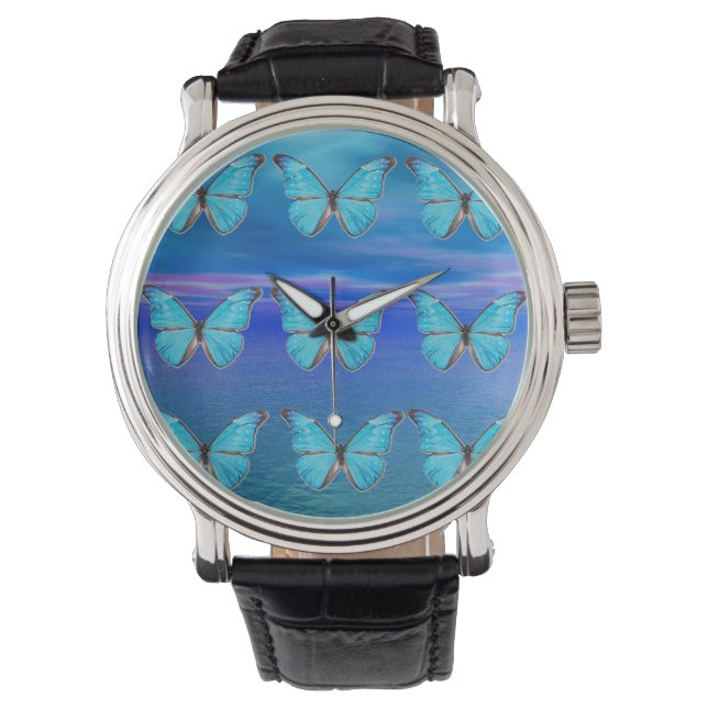 Blaue Schmetterlinge Armbanduhr (Vorderseite)