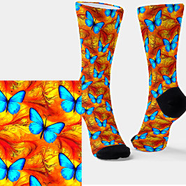 Blaue Schmetterlinge auf goldenem Hintergrund Socken