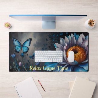 Blaue Schmetterlinge auf Orange Bloom Schreibtischunterlage