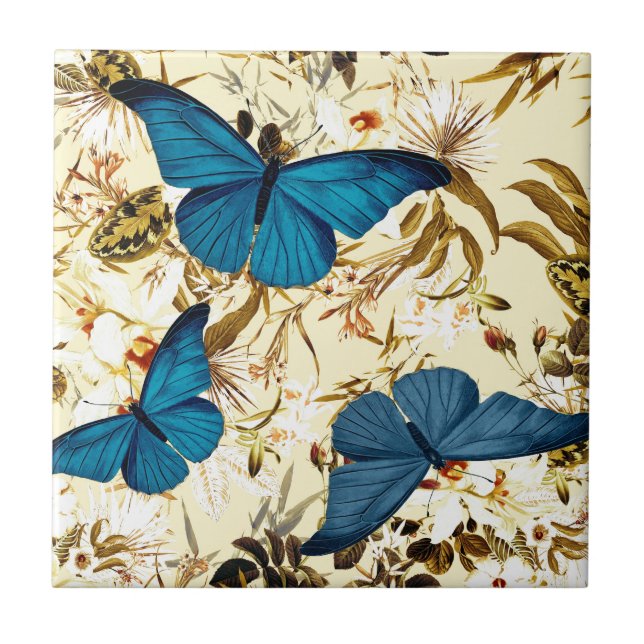 Blaue Schmetterlinge auf Vintagem Fliese (Vorderseite)