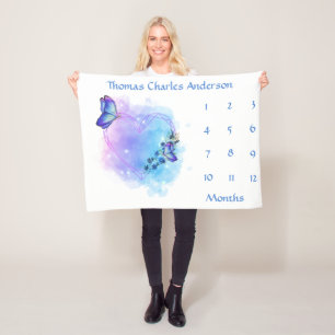 Blaue Schmetterlinge Baby-Meilenstein-Wachstums-Tr Fleecedecke