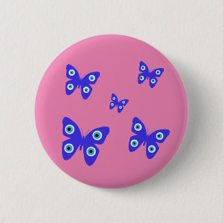 Blaue Schmetterlinge böse Augen mit rosa Hintergru Button