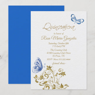 Blaue Schmetterlinge Chic Quinceanera Einladung