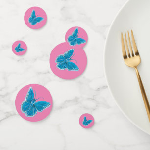 Blaue Schmetterlinge flatterndes Muster Pink Konfetti