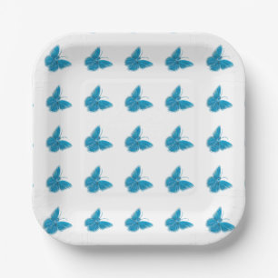 Blaue Schmetterlinge Fluttermuster Pappteller