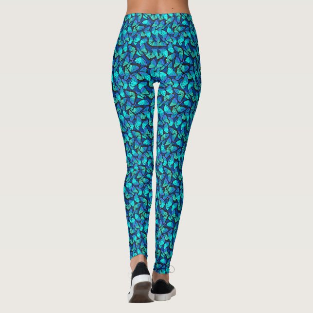 Blaue Schmetterlinge Gemustert Leggings (Rückseite)