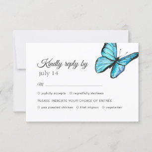 Blaue Schmetterlinge Hochzeit RSVP