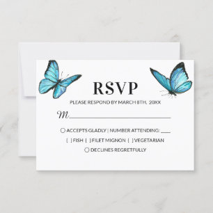 Blaue Schmetterlinge Hochzeit RSVP Karte