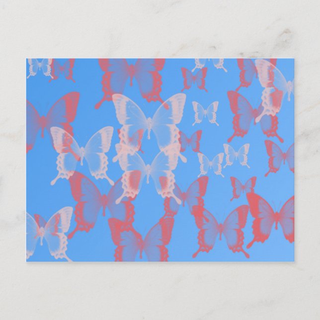 Blaue Schmetterlinge im Hintergrund Postkarte (Vorderseite)
