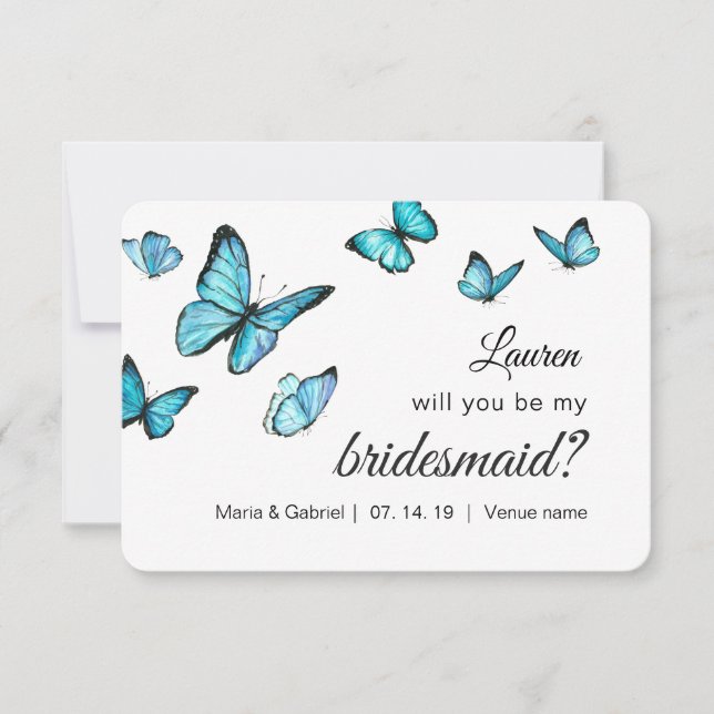 Blaue Schmetterlinge in Aquarellfarben werden Sie  Einladung (Vorderseite)