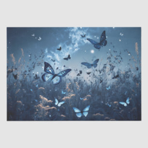Blaue Schmetterlinge in einer Wiese im Abend Entde Seidenpapier