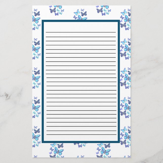 Blaue Schmetterlinge in Punkten Briefpapier (Vorderseite)