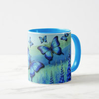 Blaue Schmetterlinge mit blauen Blumen,