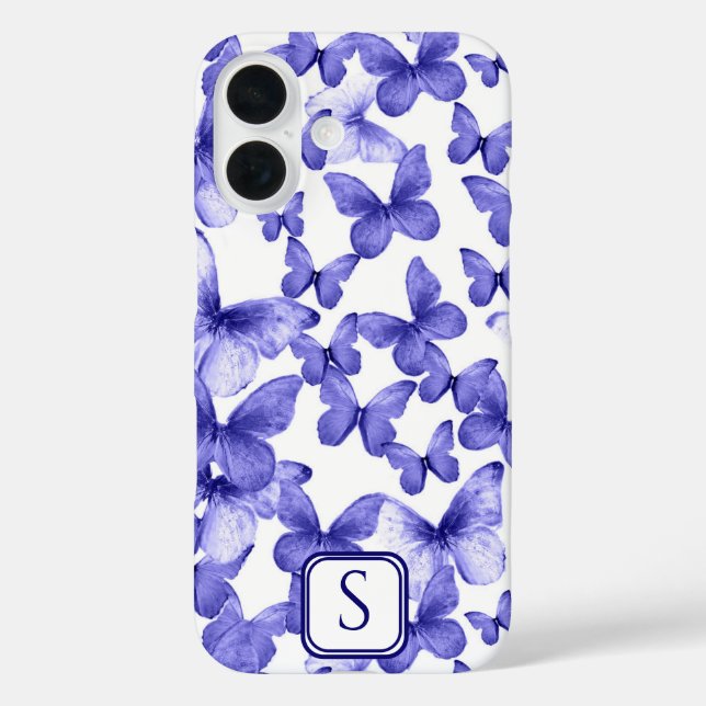 Blaue Schmetterlinge Moderne, elegante, benutzerde iPhone 16 Hülle (Rückseite)