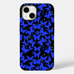 Blaue Schmetterlinge Muster C01.b Schwarze BG Case-Mate iPhone 14 Hülle