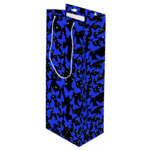 Blaue Schmetterlinge Muster C01.b Schwarze BG Geschenktüte Für Weinflaschen