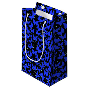 Blaue Schmetterlinge Muster C01.b Schwarze BG Kleine Geschenktüte
