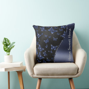 Blaue Schmetterlinge Muster Glam Glitzer Personali Kissen