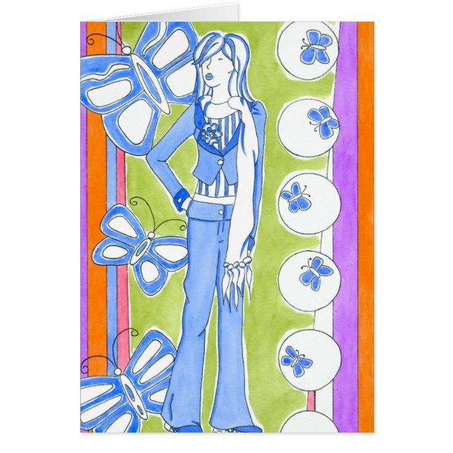 Blaue Schmetterlinge rund um das glamouröse Mädche (Vorne)