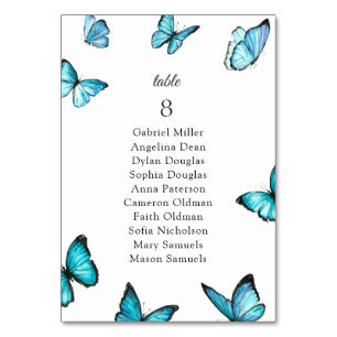 Blaue Schmetterlinge. Stilvolle Hochzeitstil Tischnummer