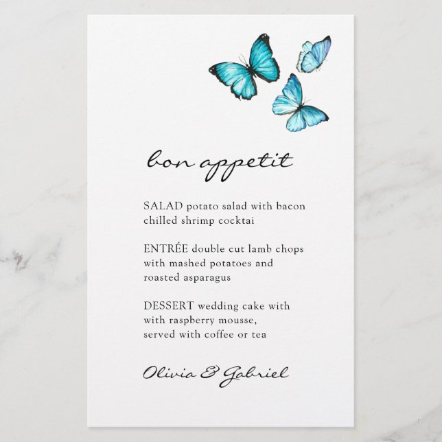 Blaue Schmetterlinge Stilvolles, elegantes Hochzei (Vorderseite)