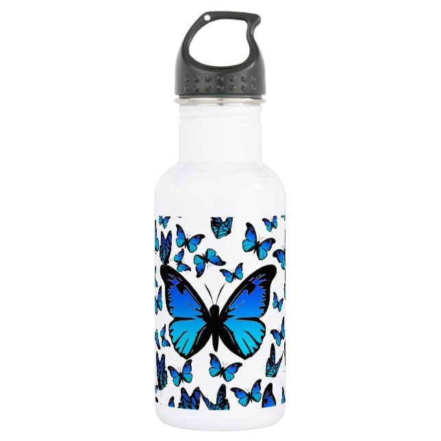 blaue Schmetterlinge Trinkflasche (Vorderseite)