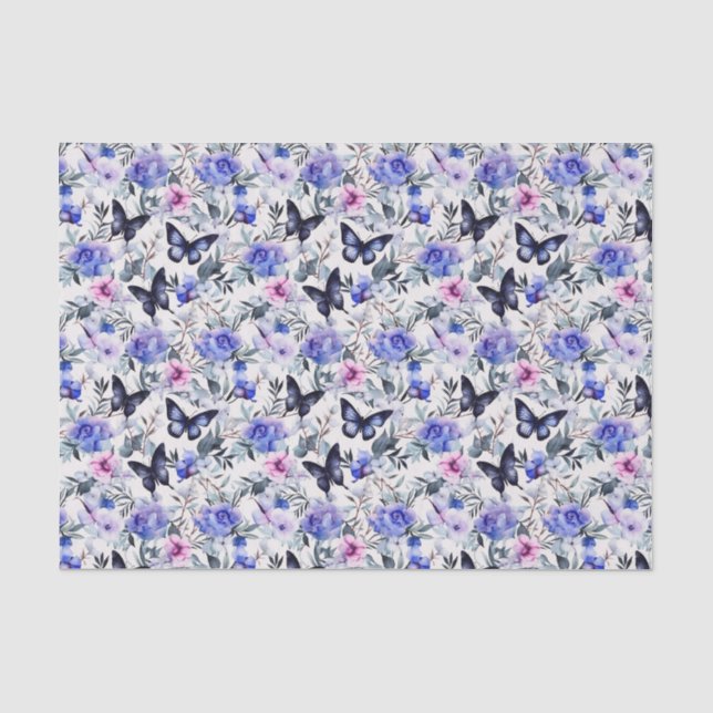Blaue Schmetterlinge und Blume Seidenpapier (Vorderseite)