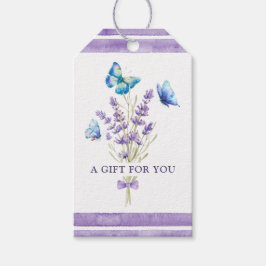 Blaue Schmetterlinge und Lavendelmarke Geschenkanhänger
