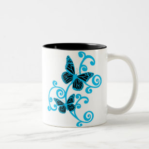 blaue Schmetterlinge Zweifarbige Tasse