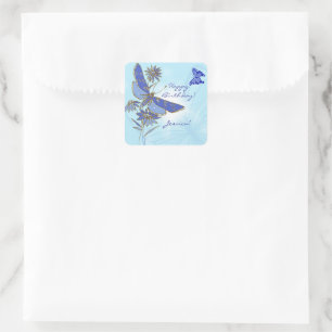 Blaue Schmetterlings-Aufkleber Quadratischer Aufkleber