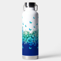 Blaue Schmetterlings-Blumen-Wasserflasche