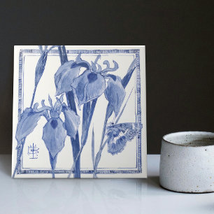 Blaue Schmetterlings-Lilien-Wanddekoration Art Nou Fliese