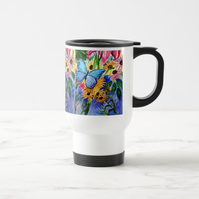 Blaue Schmetterlings-Reise-Tasse Reisebecher (Rechts)