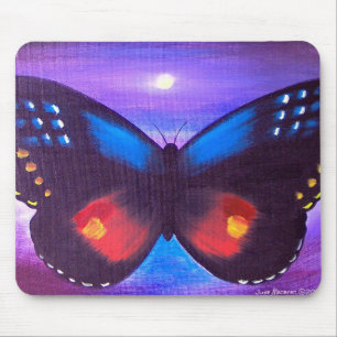 Blaue Schmetterlings-Sonnenuntergang-Malerei - Mousepad