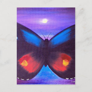Blaue Schmetterlings-Sonnenuntergang-Malerei - Postkarte