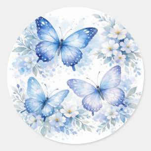 Blaue Schmetterlingsblumenanordnung Runder Aufkleber