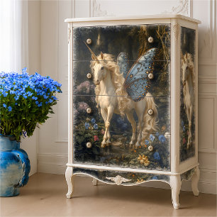 Blaue Schmetterlingsflügel-Einhorn-Decoupage Seidenpapier
