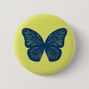 Blaue Schmetterlingsflügel-Illustration Gelber Kno Button